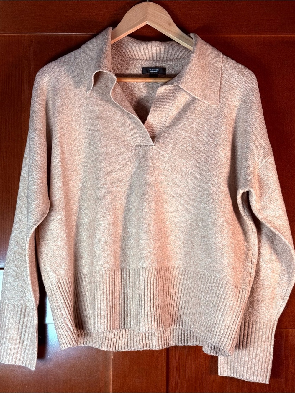 Simply Vera Vera Wang Large Cashmere Blend Collared Pullover Sweater Camel